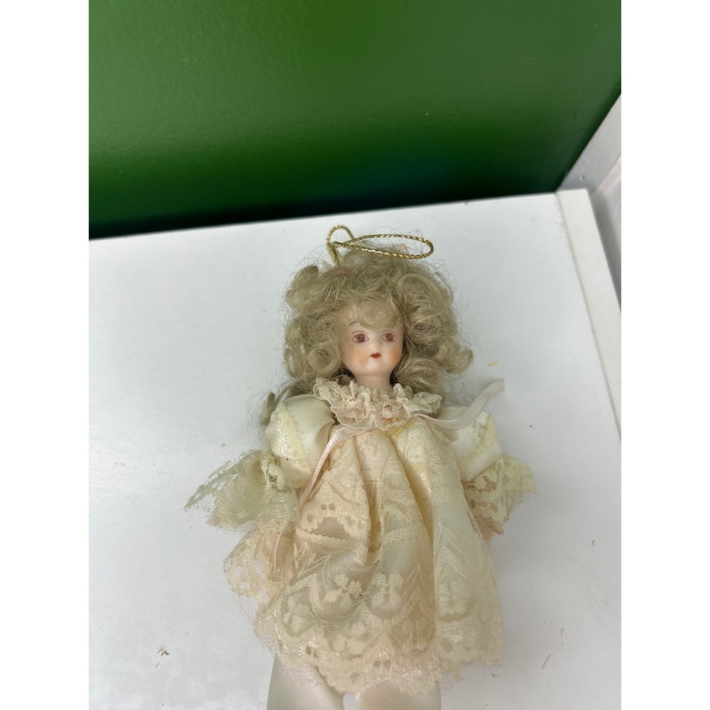 Vintage 1984 Kurt S Adler Porcelain Angel Christmas Ornament Lace Cream Gold - Picture 3 of 6